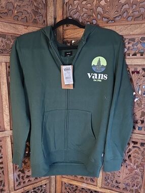 Vans Dark Green Zip Hoodie with Mountain Logo